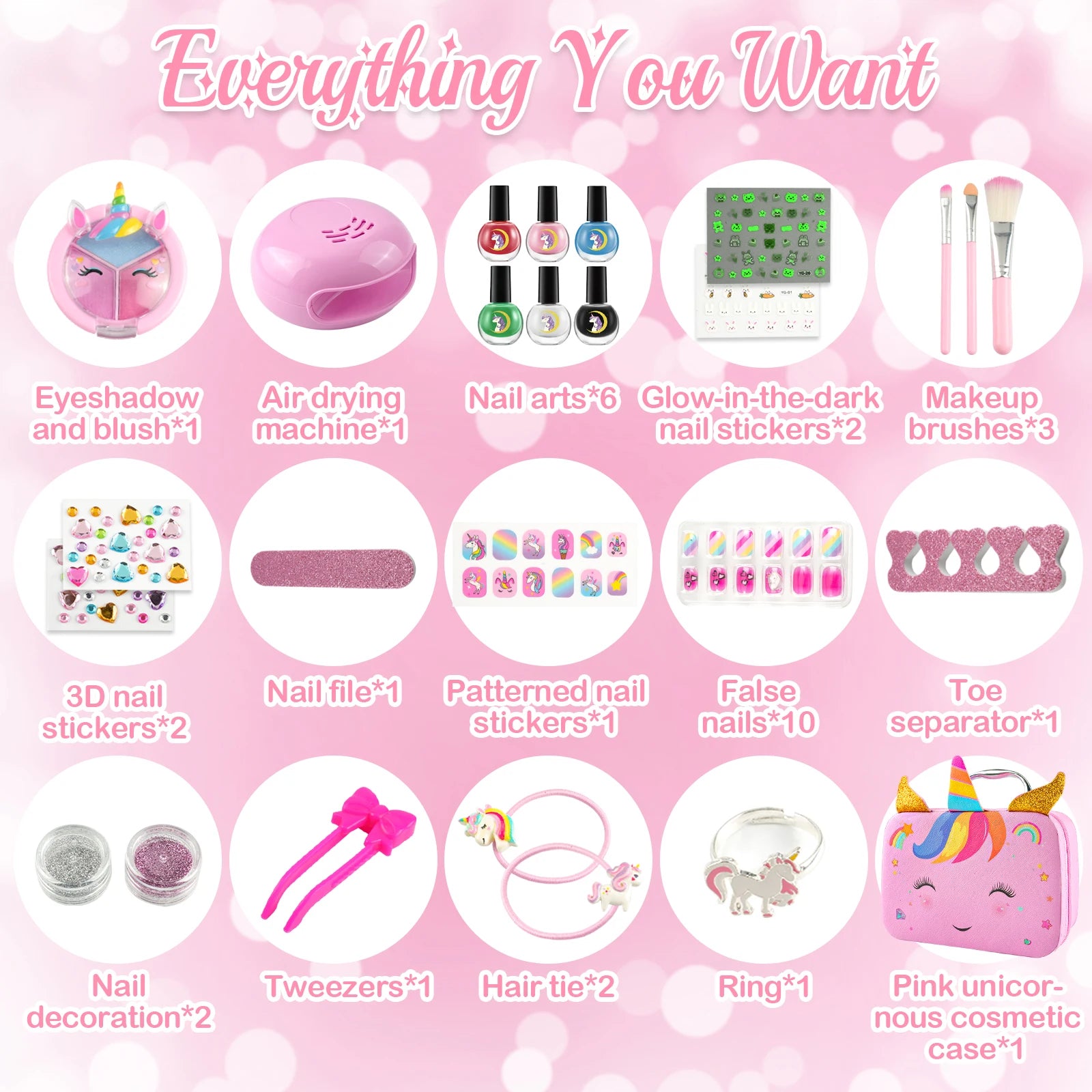 Kids Washable Makeup Kit& Nail Polish Kit for Girl, Kids Play Makeup Set Nail Art Princess Make Up Pretend Play Christmas Birthd
