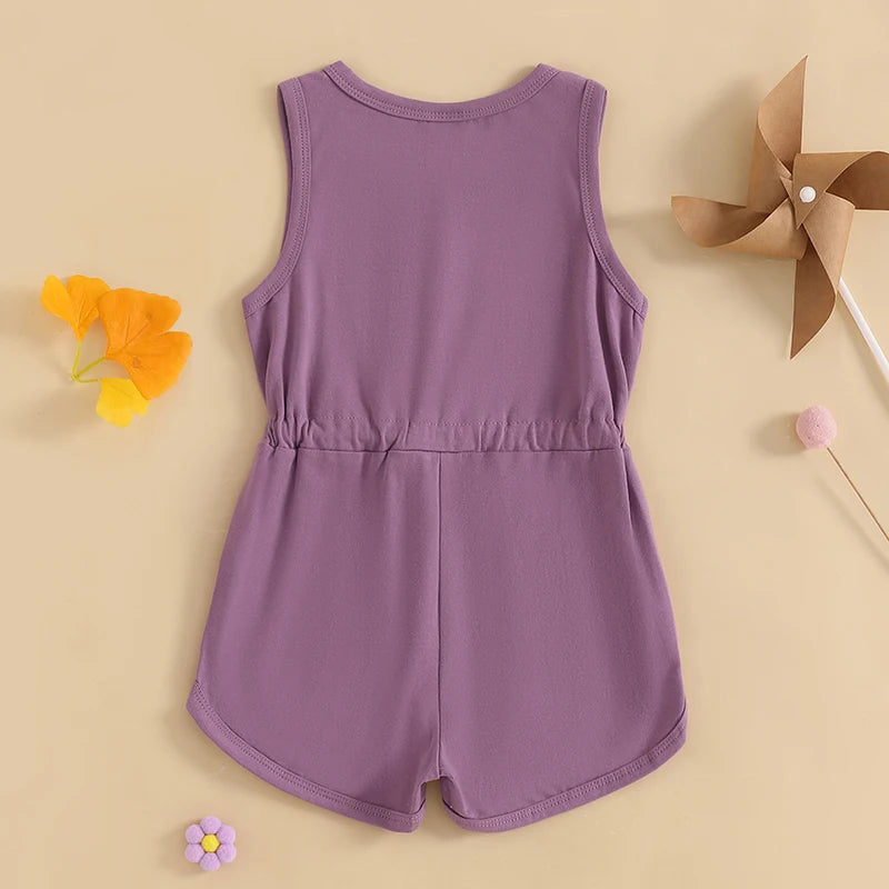 2024-12-04 Lioraitiin Litter Girls Summer Casual Jumpsuit Sleeveless Crewneck Solid Color Drawstring Tank Romper