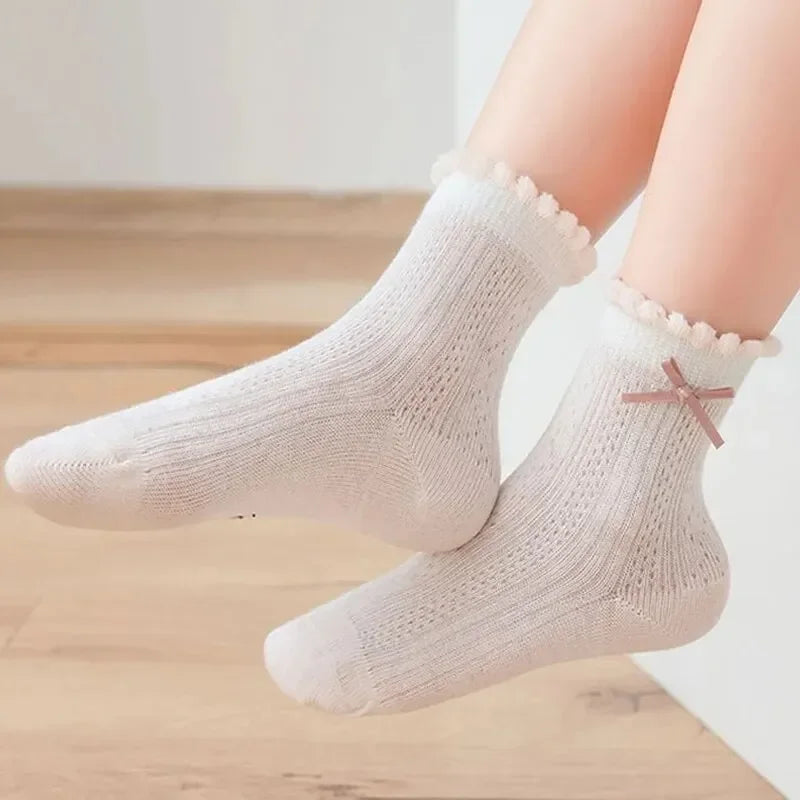 5Pairs/Lot Cute Kids Socks For Girls Boys Cotton Solid Princess Children Sock Casual Summer Mesh Thin Flower Cartoon Socks