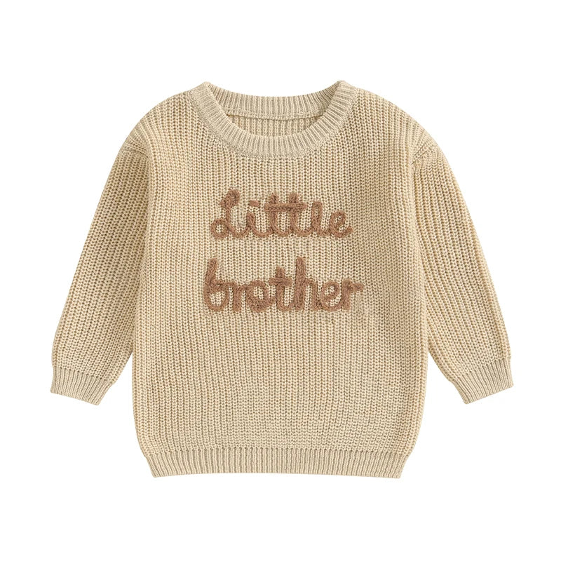 2023-09-18 Lioraitiin 0-18M Baby Boys Sweater Letter Embroidery Crew Neck Long Sleeve Pullovers Fall Toddler Clothes Tops