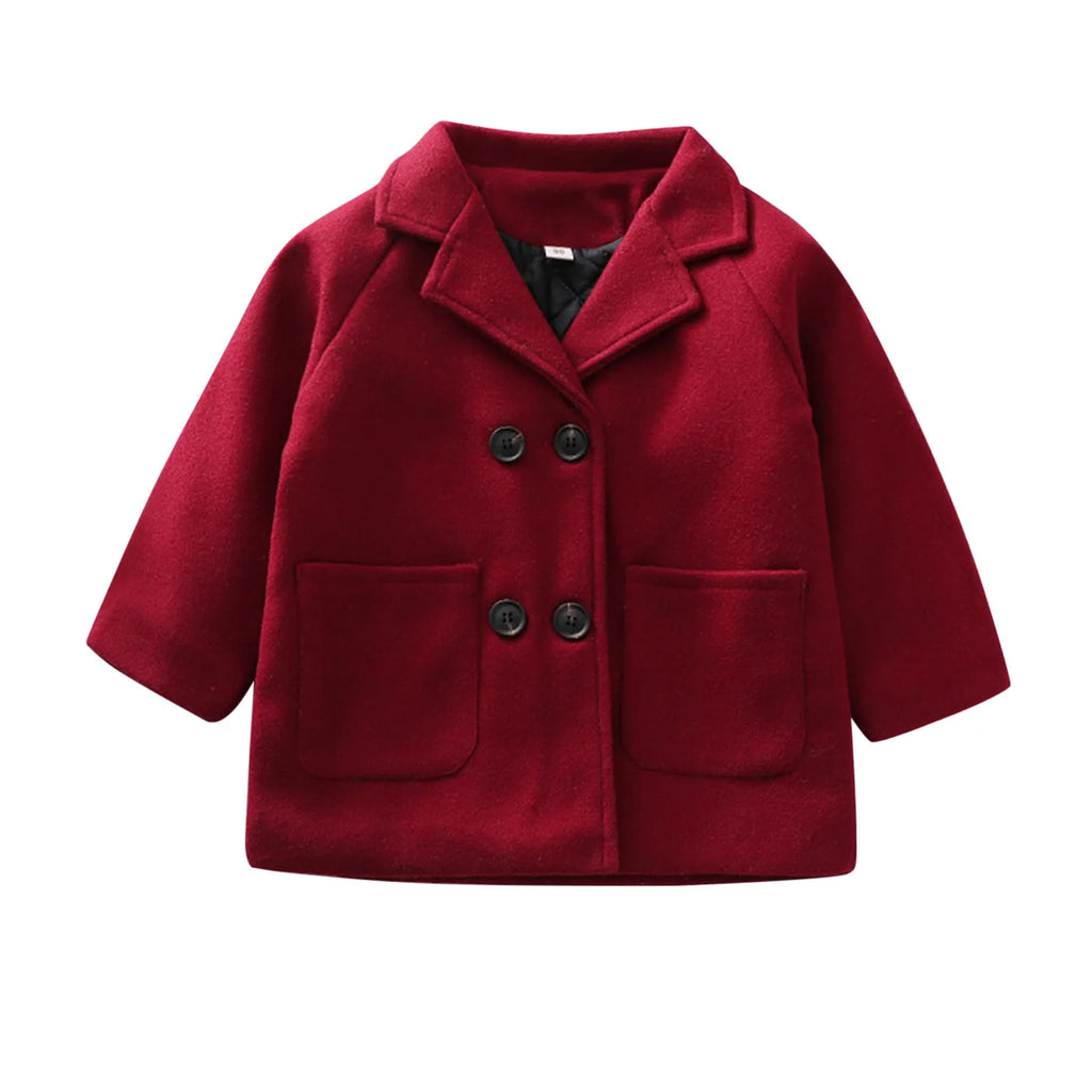Kids Boys Coats Toddler Kids Baby Girls Boys Plaid Solid Coat Elegant Notched Double Breasted Jacket Boys Plaid Flannel Coat