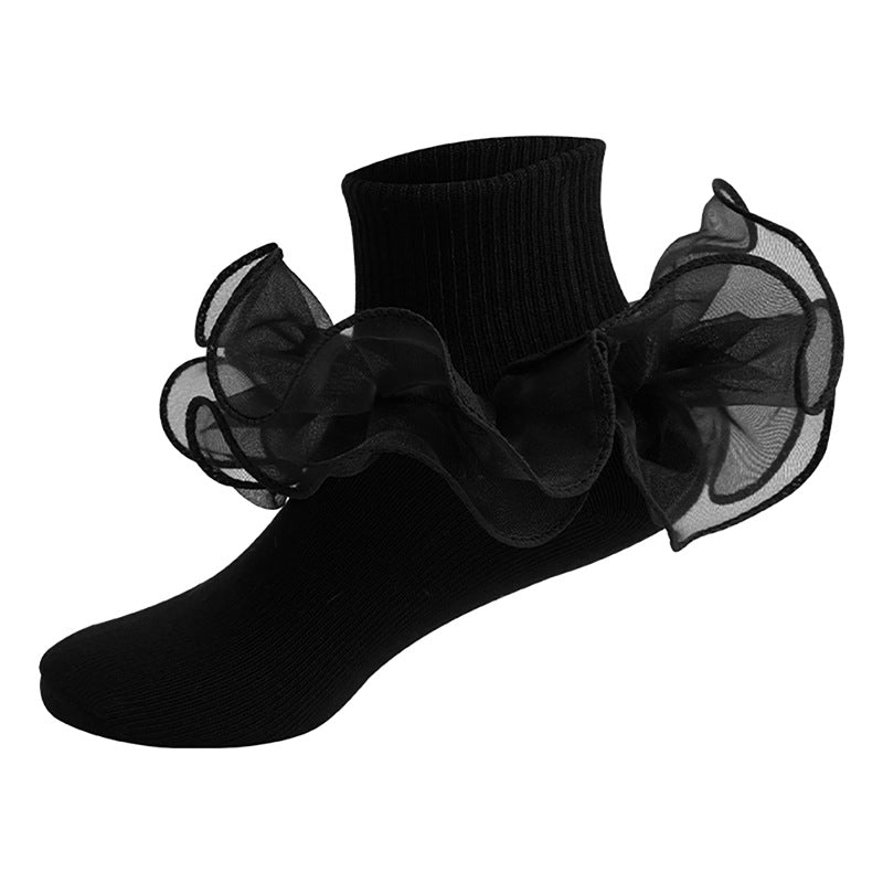 Pudcoco Toddler Kids Baby Girls Ruffle Socks Soft Double Lace Frilly Socks Princess Ankle Socks Kids Cute Socks 1-10Y