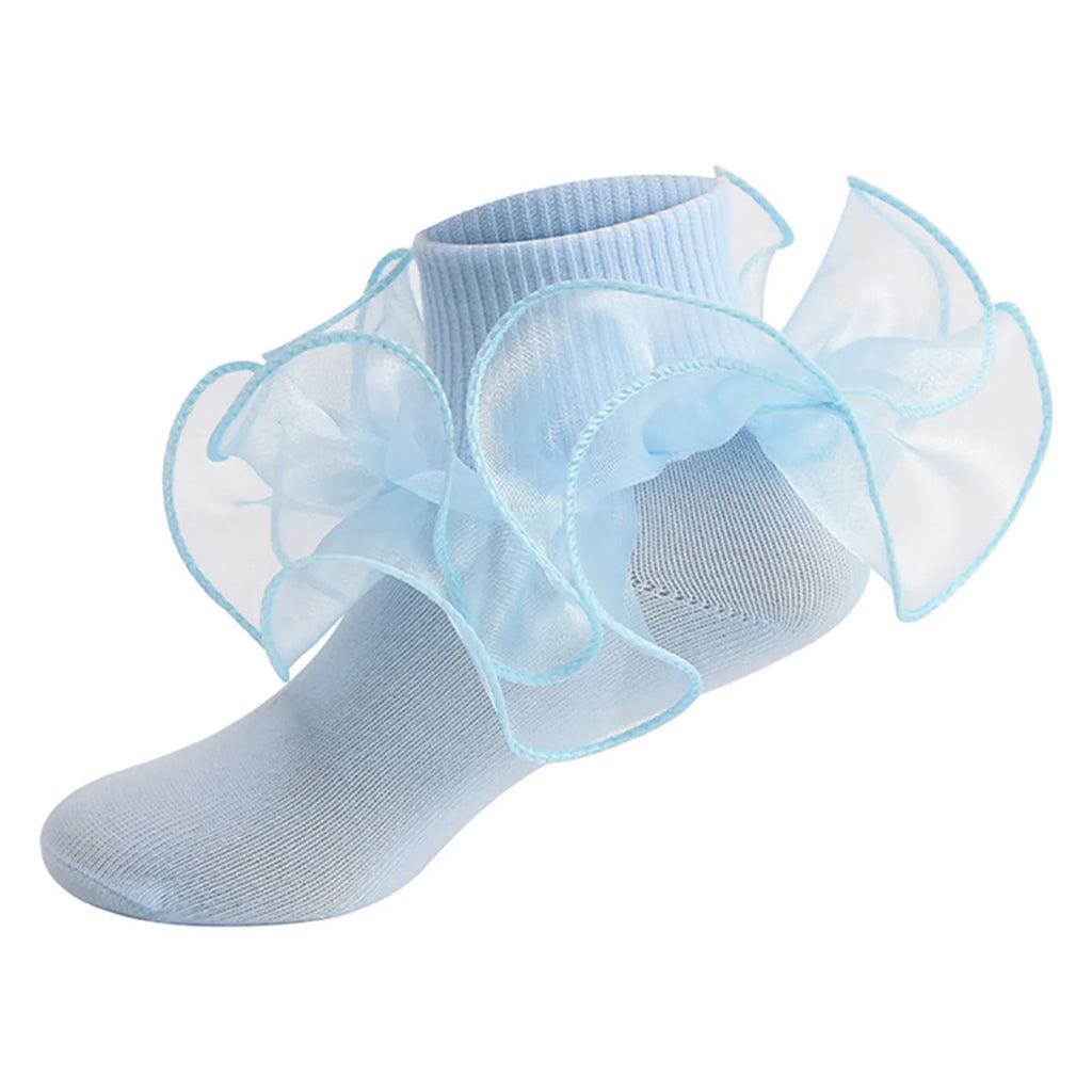 Pudcoco Toddler Kids Baby Girls Ruffle Socks Soft Double Lace Frilly Socks Princess Ankle Socks Kids Cute Socks 1-10Y