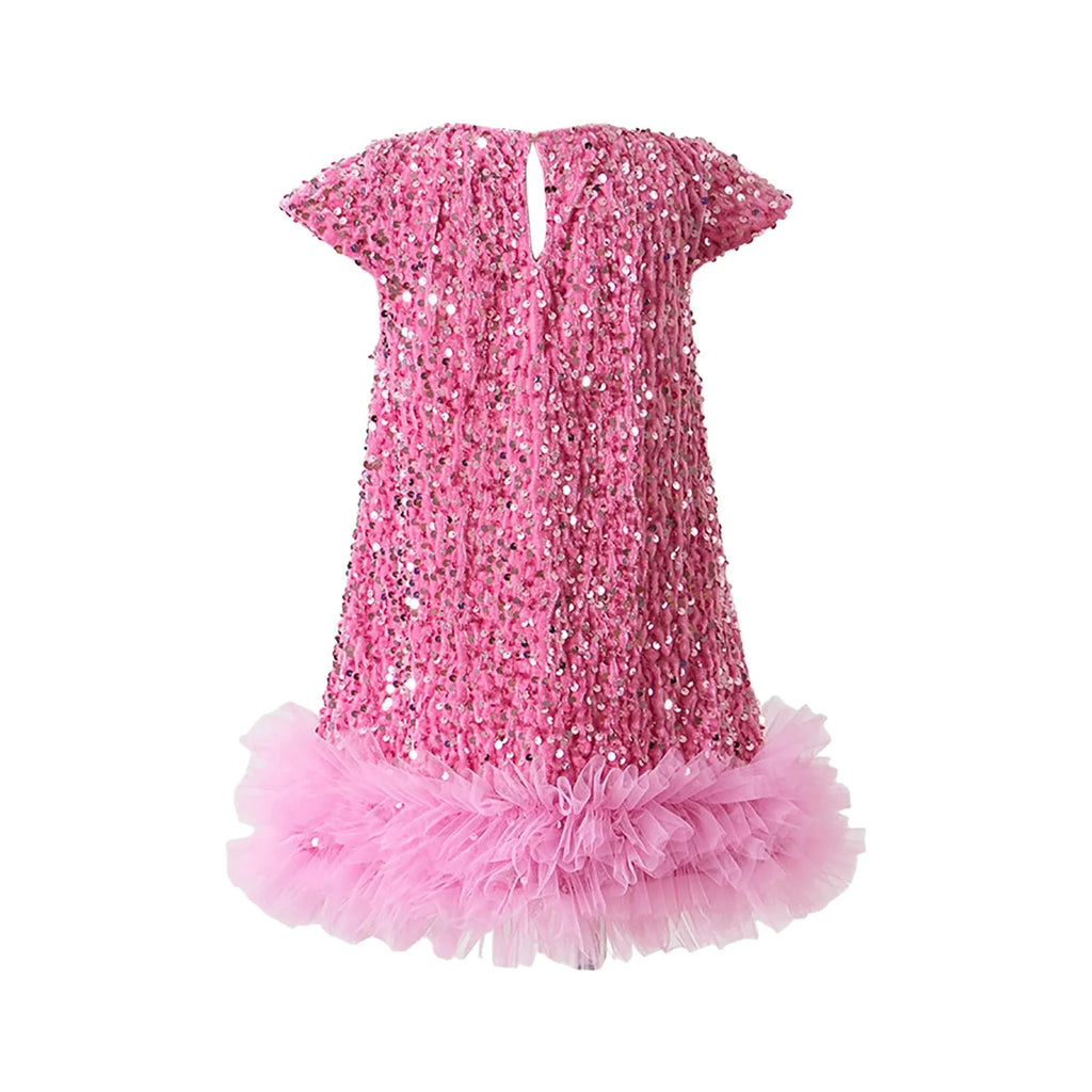 Party Dresses For Girls Fashion Sequin Mesh Splicing Undershirt Dresses Children New Year Temperament Dress Baby Holiday Dress