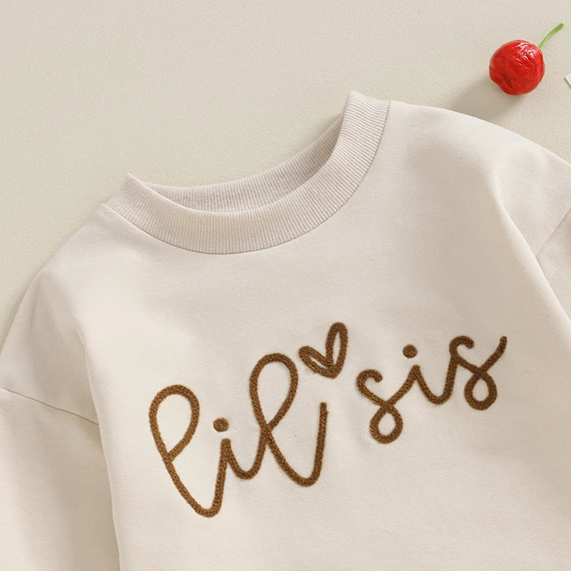 2023-08-15 Lioraitiin0-18M Sister Matching Romper Outfits Letter Print Long Sleeve Round Neck Sweatshirt Toddler Fall Clothes