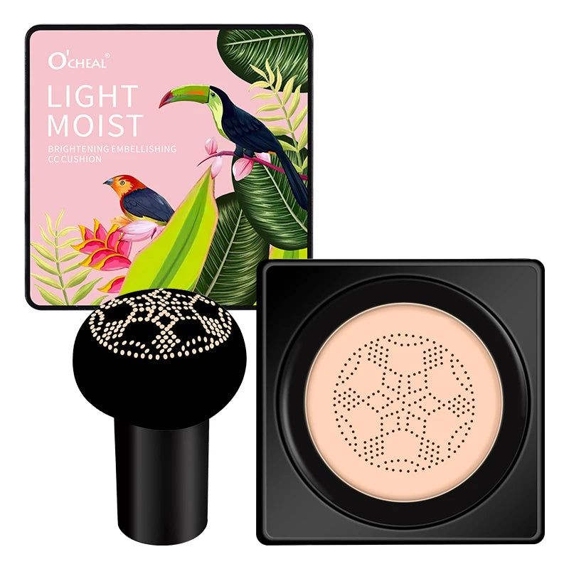 Mushroom Head BB Cream Cushion Foundation - open compact with packaging box and puff