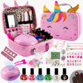 Kids Washable Makeup Kit& Nail Polish Kit for Girl, Kids Play Makeup Set Nail Art Princess Make Up Pretend Play Christmas Birthd