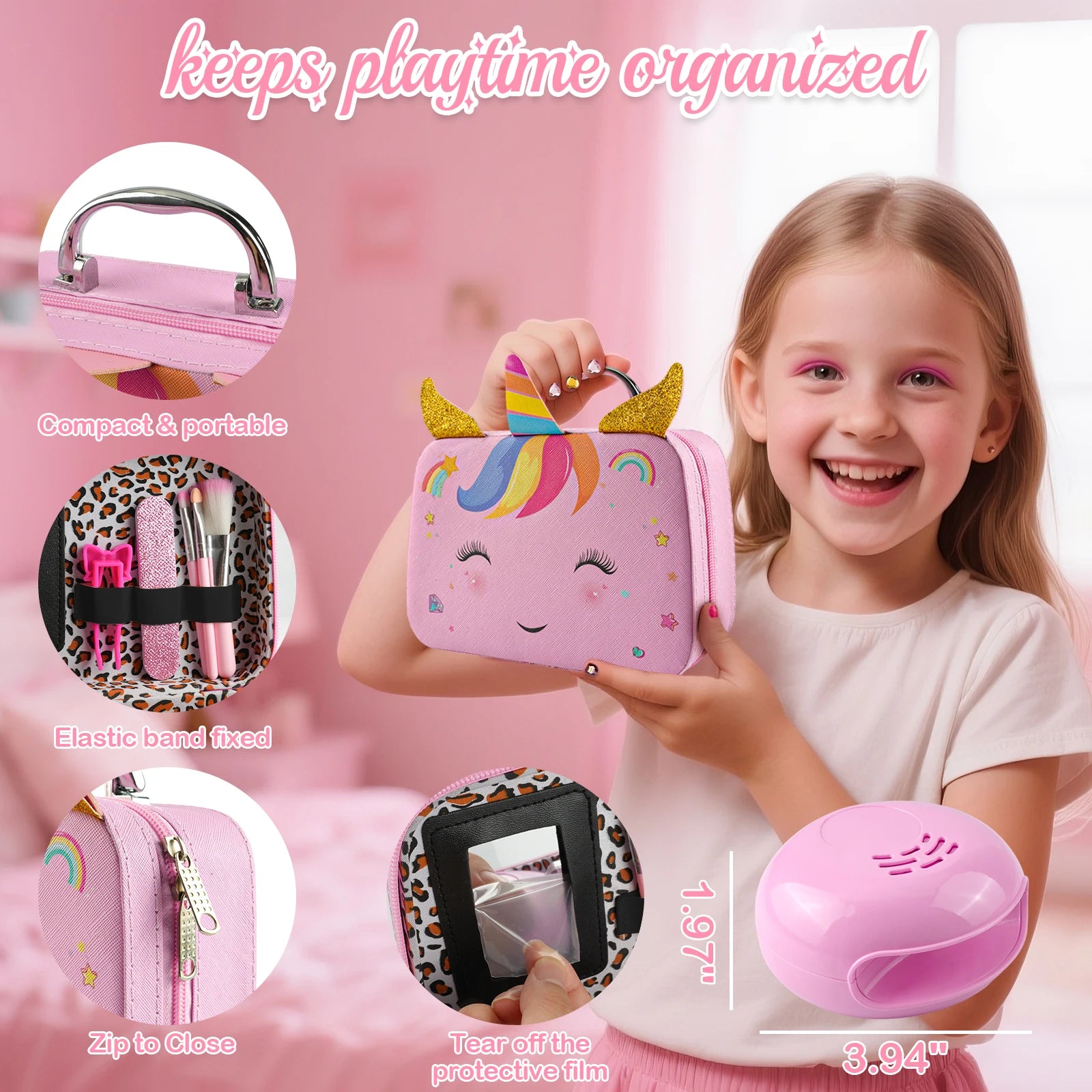Kids Washable Makeup Kit& Nail Polish Kit for Girl, Kids Play Makeup Set Nail Art Princess Make Up Pretend Play Christmas Birthd