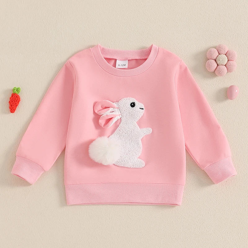 2024-11-29 Lioraitiin Toddler Girls Boys Sweatshirts Easter Clothes Rabbit Embroidered Long Sleeve Baby Pullovers Spring Clothes