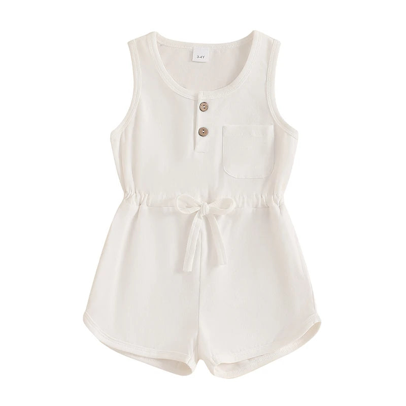 2024-12-04 Lioraitiin Litter Girls Summer Casual Jumpsuit Sleeveless Crewneck Solid Color Drawstring Tank Romper