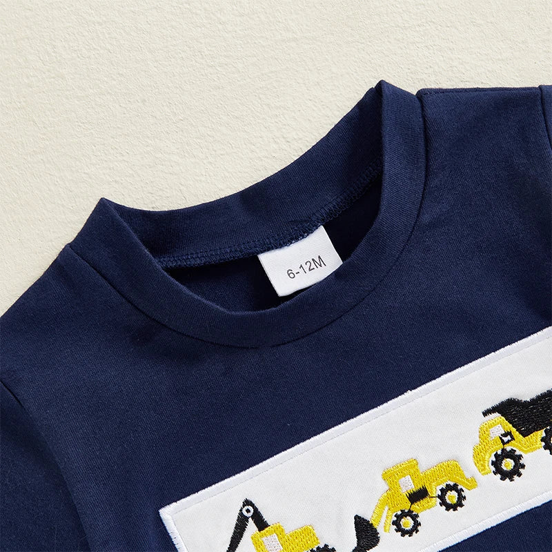 2024-12-10 Lioraitiin Toddler Baby Boy Shorts Set Tractor Embroidery Short Sleeve T-shirt Striped Shorts 2Pcs Summer Outfit