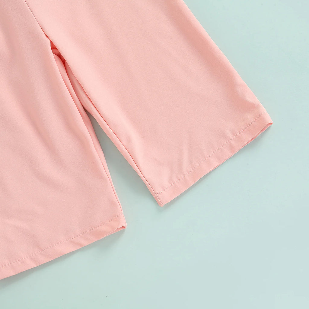 2022-02-12 Lioraitiin 1-6Years Toddler Baby Girl Summer Romper Off Shoulder Solid Pink O-Neck Jumpsuit Casual Clothing