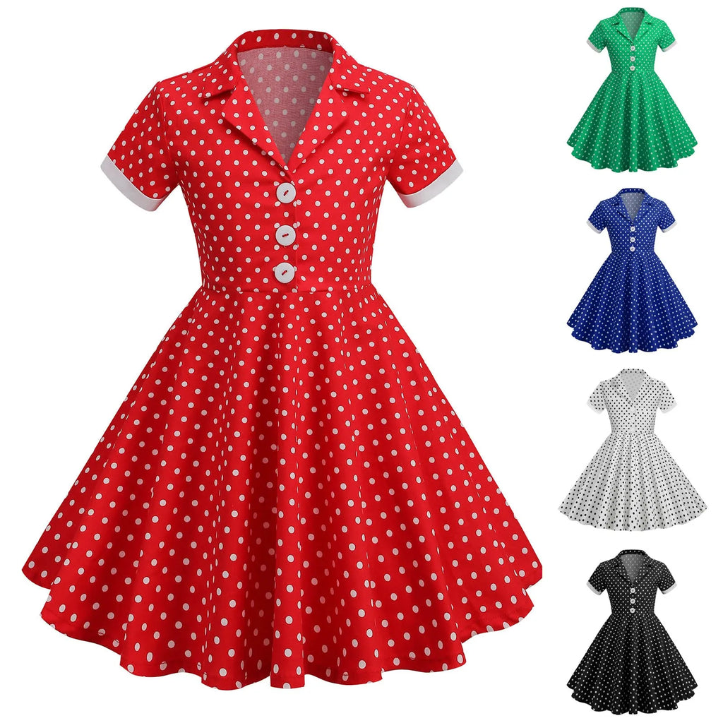 Girls' Evening Party Dress Spring And Summer Festival Dresses Fashionable Versatile Children'S Dresses Polka Dot Tee Dress