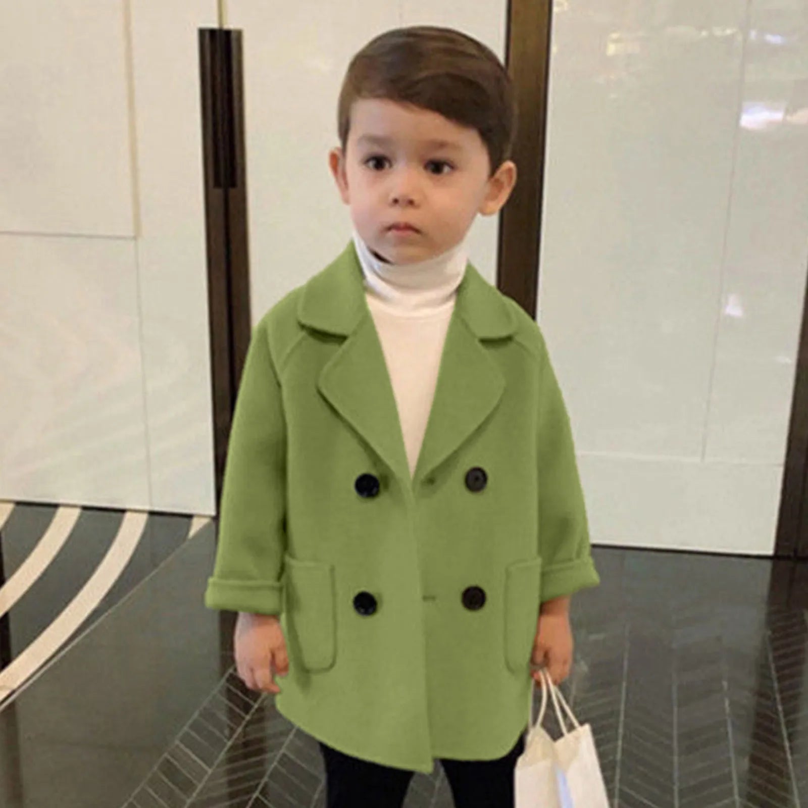 Kids Boys Coats Toddler Kids Baby Girls Boys Plaid Solid Coat Elegant Notched Double Breasted Jacket Boys Plaid Flannel Coat