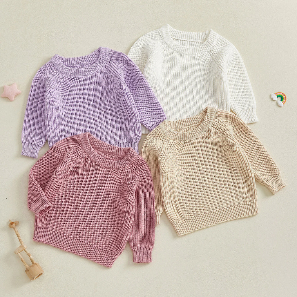 2025-05-08 Lioraitiin Toddler Baby Boys Girls Knit Sweaters Long Sleeve Round Neck Solid Color Pullover Fall Tops