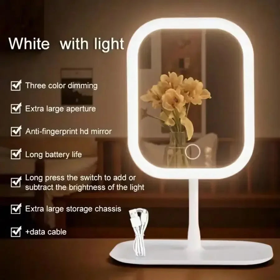 2026 Makeup mirror, the perfect gift for female friends, LED Makeup Mirror With Front Lights, Vanity Mirror With Storage Base, 3 Lighting Modes Rechargeable Makeup Mirror, Touch Control, Portable Foldable Compact Mirror