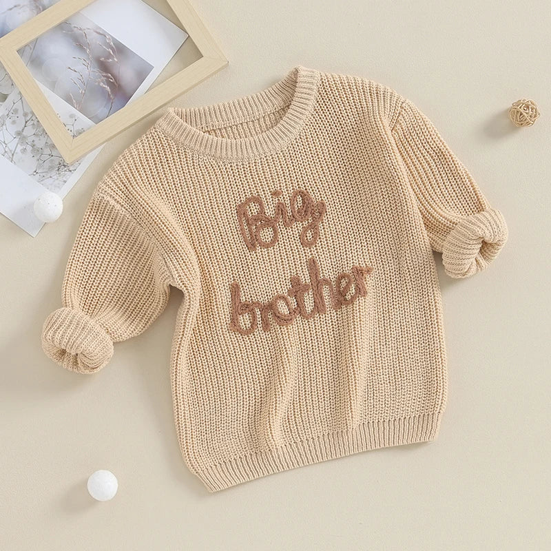 2023-09-18 Lioraitiin 12M-5Y Winter Newborn Kids Boys Sweaters Cotton Long Sleeve Letter Embroidery Pullover Loose Knitwear Tops