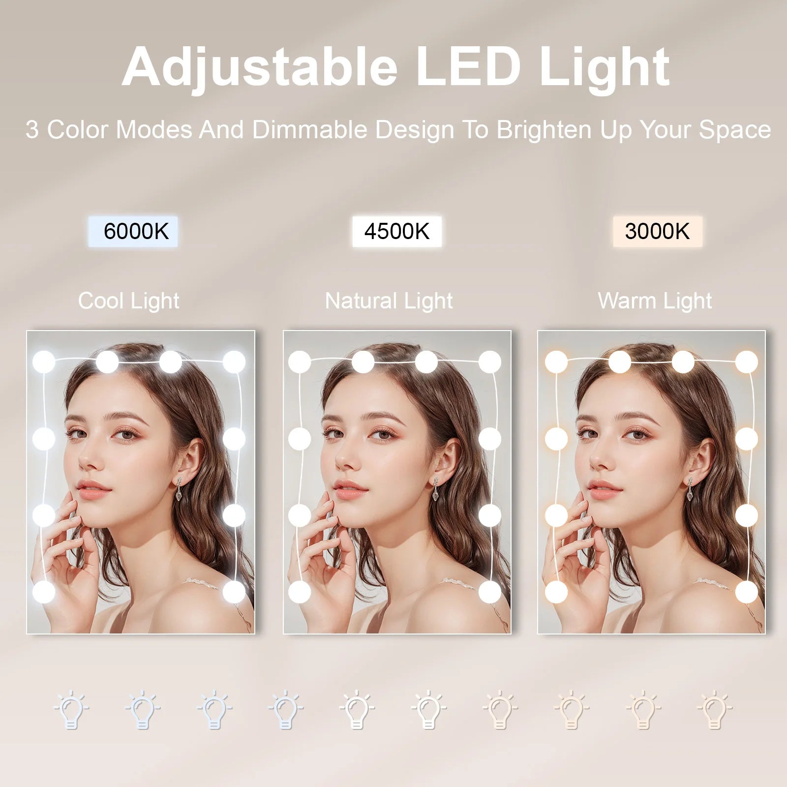 Modern White Dressing Table Stool Set with LED Light Mirror Vanity Make up Desk