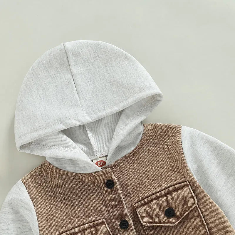 2022-11-03 Lioraitiin 0-4Years Kid Boy Coat Long Sleeve Hooded Pockets Buttons Patch Color Cardigan Party Spring Autumn Coat
