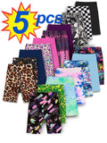 Random 5pcs girls yoga band soft stretchy biker shorts, high waist bermuda short leggings for children dancing sports