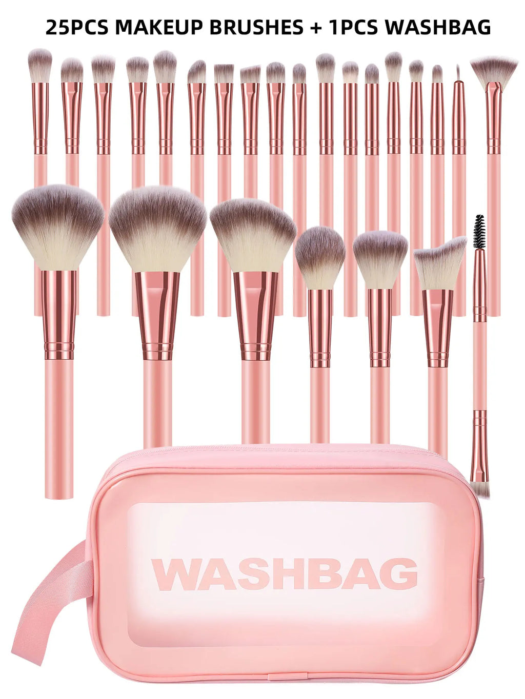 50PCS Makeup Tools:1PC cosmetic bag+25PCS Makeup brush set+9PCS Makeup Sponges+9PCS Powder Puffs+6PCS Makeup Tools