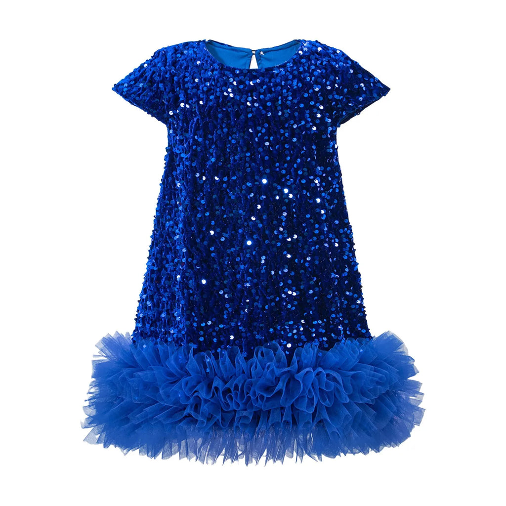 Party Dresses For Girls Fashion Sequin Mesh Splicing Undershirt Dresses Children New Year Temperament Dress Baby Holiday Dress