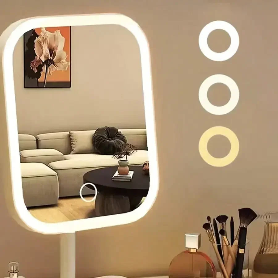 2026 Makeup mirror, the perfect gift for female friends, LED Makeup Mirror With Front Lights, Vanity Mirror With Storage Base, 3 Lighting Modes Rechargeable Makeup Mirror, Touch Control, Portable Foldable Compact Mirror