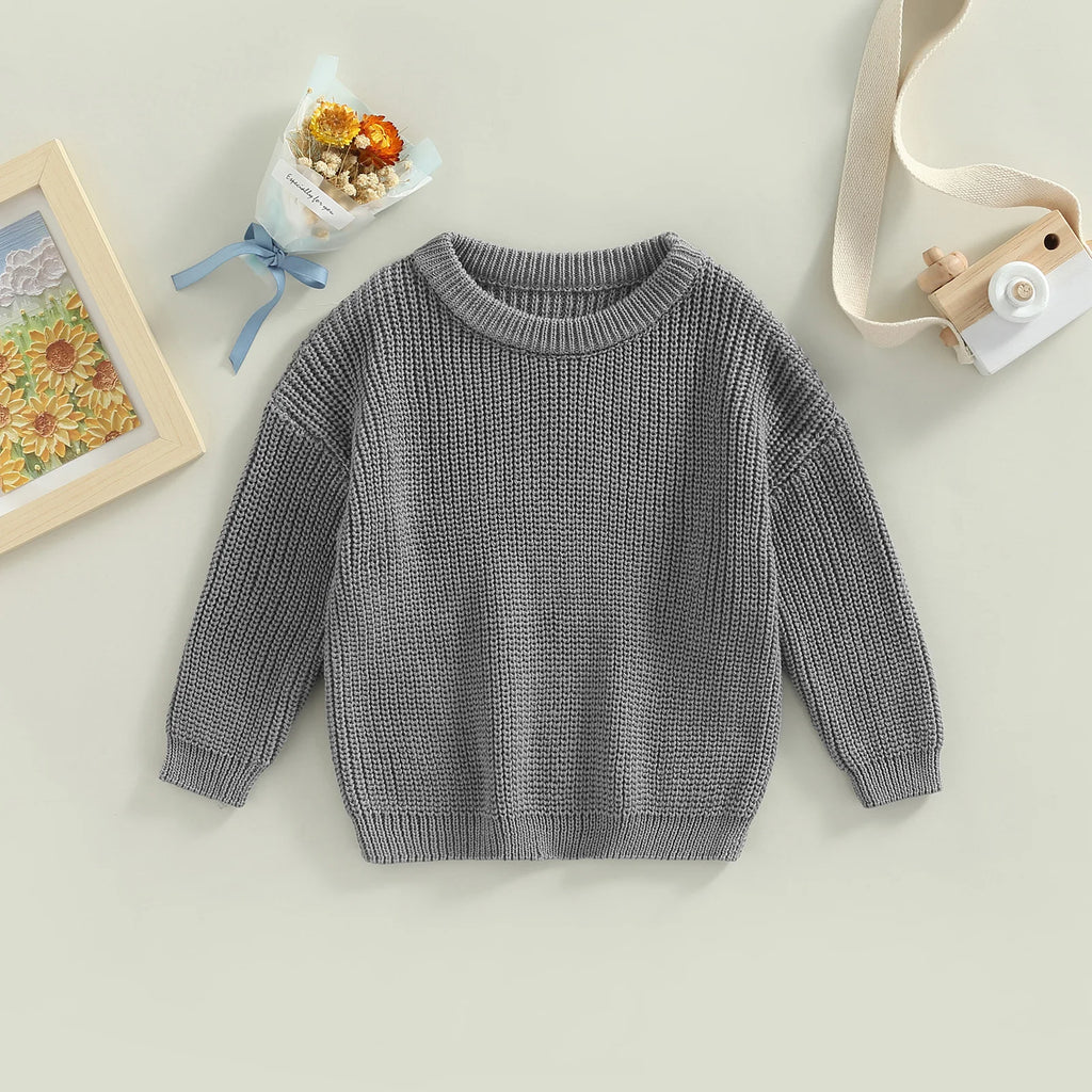 Citgeett Autumn Kids Toddler Baby Girls Boys Sweaters Long Sleeve Solid Color Loose Knitted Pullovers Spring Clothes
