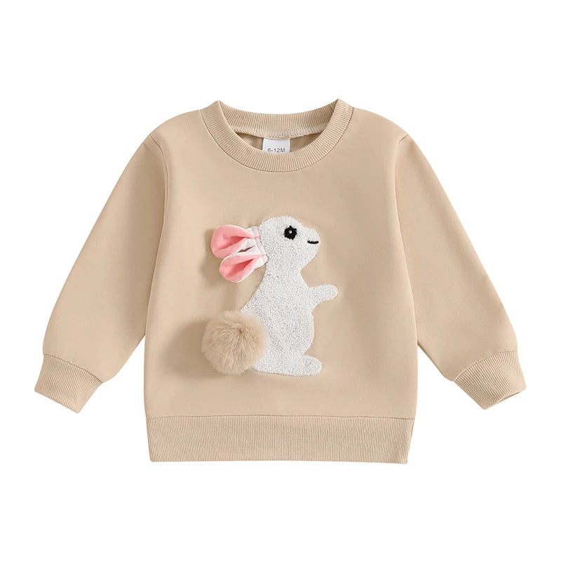 2024-11-29 Lioraitiin Toddler Girls Boys Sweatshirts Easter Clothes Rabbit Embroidered Long Sleeve Baby Pullovers Spring Clothes
