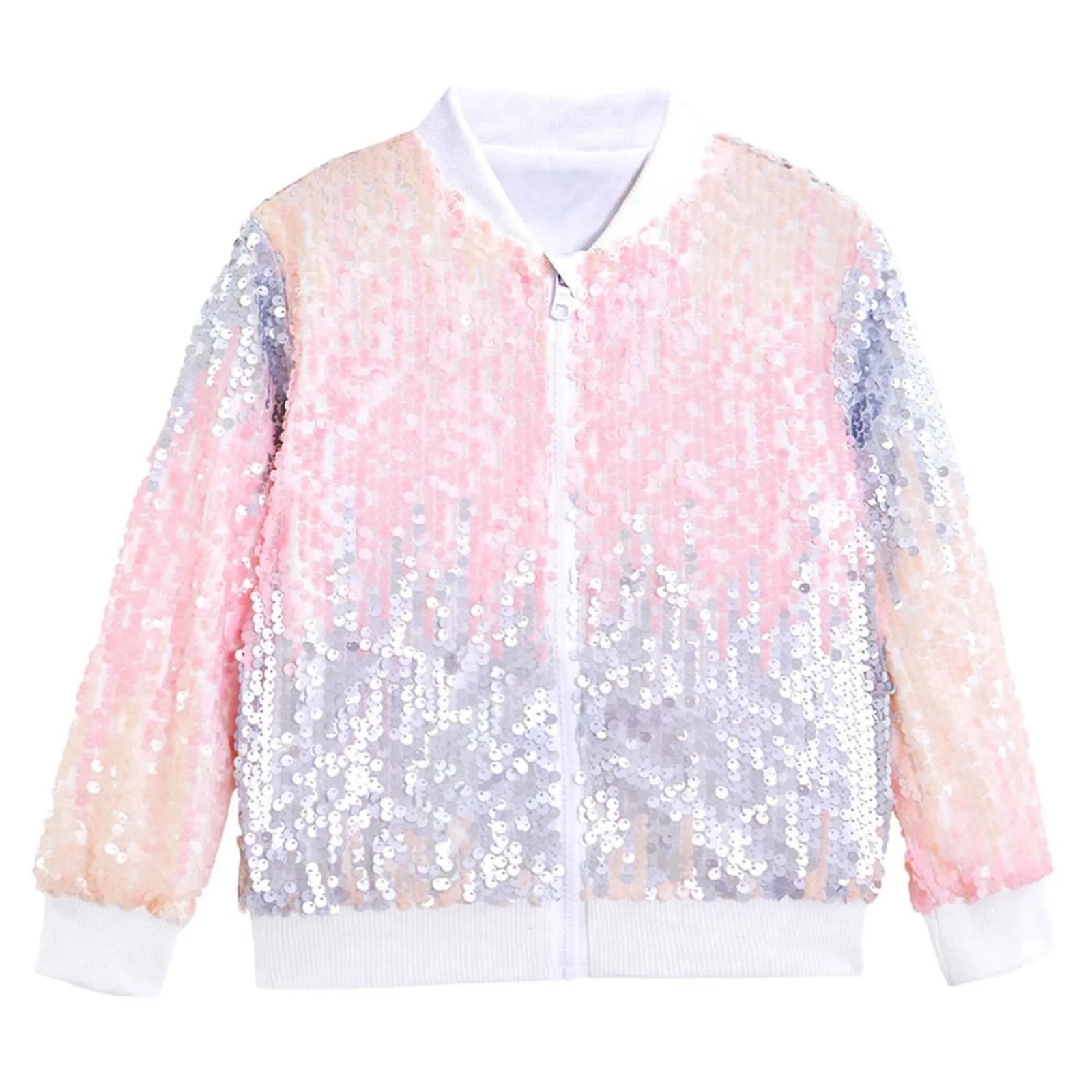 Girls Carnival Jacket Kids Toddler Glitter Shiny Zip Up Long Sleeve Coat Outwear Fashion Cool Party Overcoat Girls Clothes