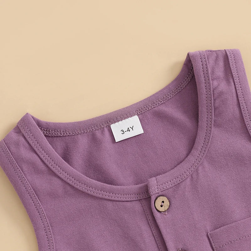 2024-12-04 Lioraitiin Litter Girls Summer Casual Jumpsuit Sleeveless Crewneck Solid Color Drawstring Tank Romper