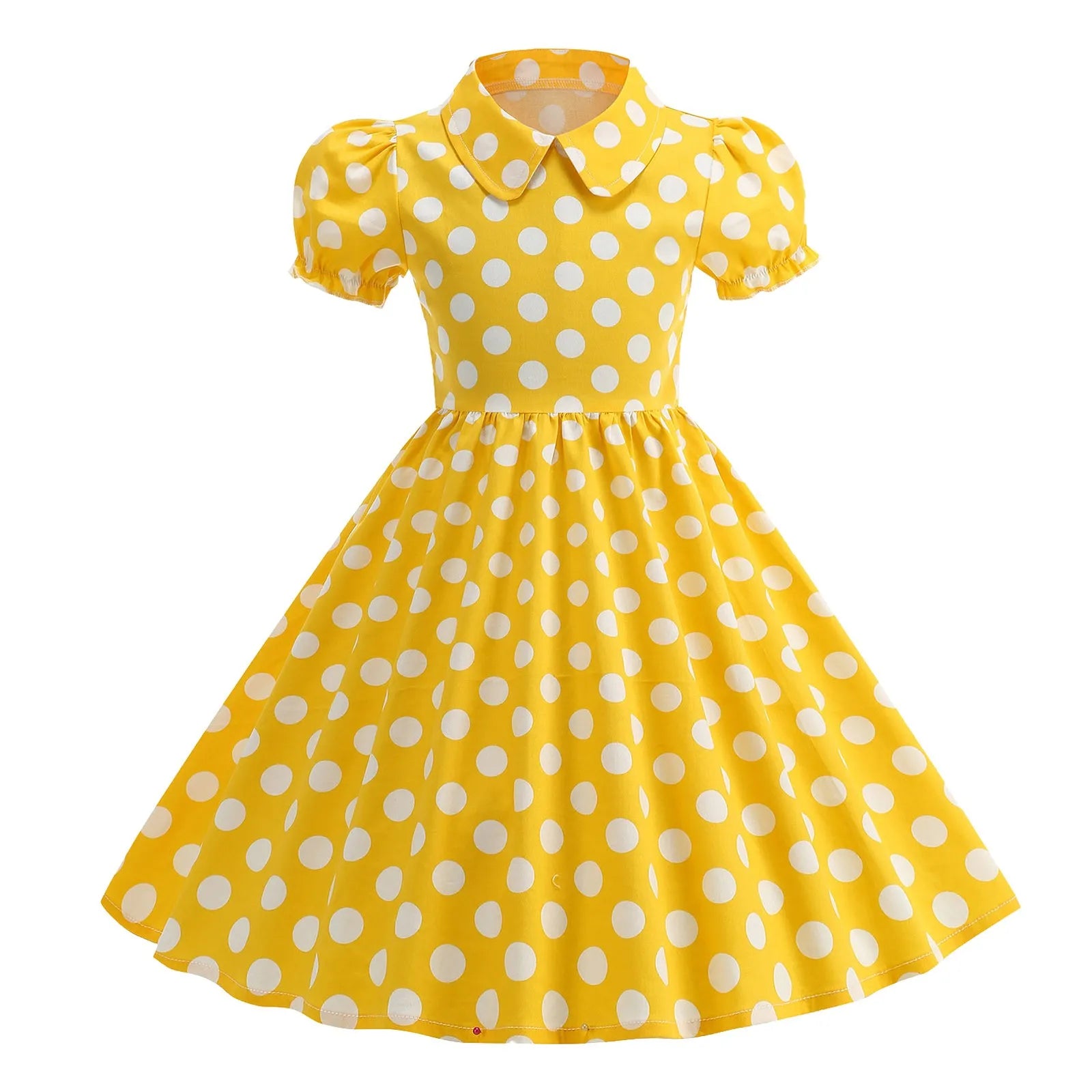 Girls' Dress French Short Sleeve Polka Dot Dress Holiday Children'S Summer Dress Lapel Blouse Dresses Kids Vintage Dresses