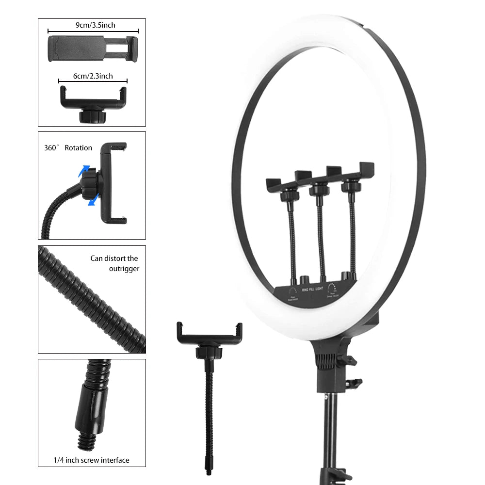 Dimmable Selfie Ring Lamp 18 Inch RGB Ring Light Photography With Tripod Phone Clip For Live Make Up Youtube Photography Studio