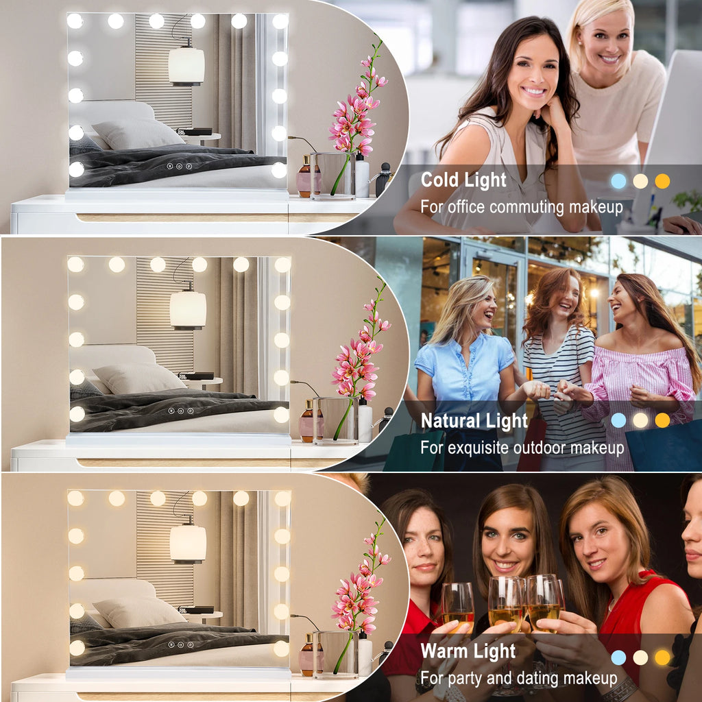Large 50CM Hollywood Make-up Table Mirror Vanity Lights Mirror Dimmable 3 Color