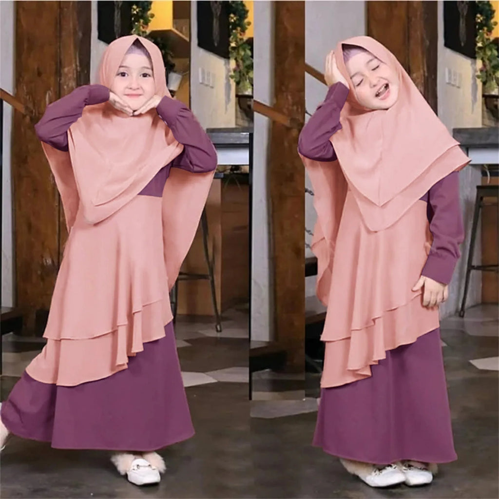 New Stock Clothes Muslim Baby Girls' Abaya With Hijab Full Length Robe Burka Maxi Little Kid Toddler Baby Girl Hoodies Set Girls