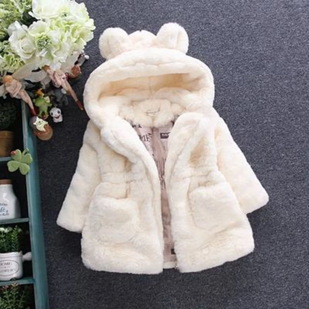 Kids Girls Winter Warm Coats Jacket Clothes Outwear Overcoat Ear Hooded Children's Cotton Coat Cute Long Sleeve Fashion Jacket