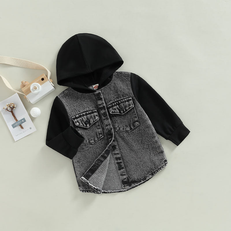 2022-11-03 Lioraitiin 0-4Years Kid Boy Coat Long Sleeve Hooded Pockets Buttons Patch Color Cardigan Party Spring Autumn Coat