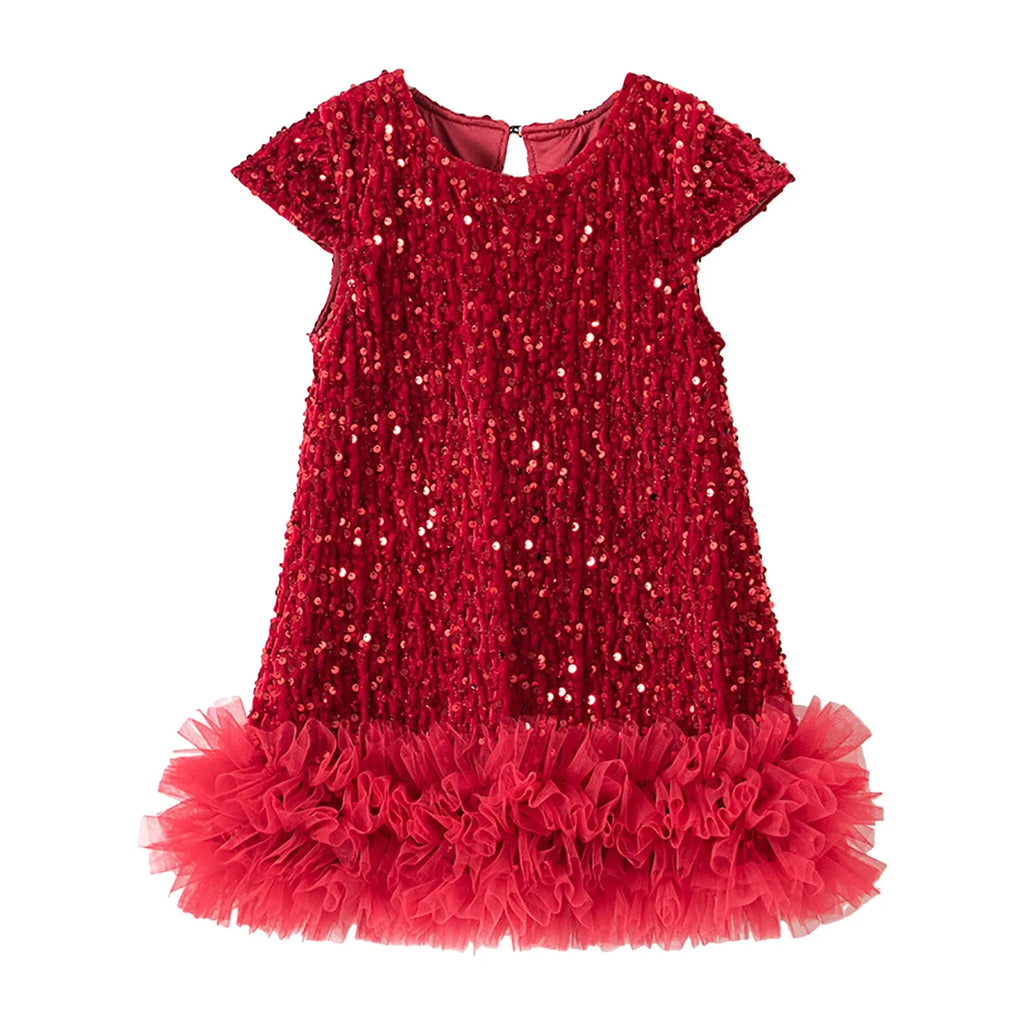 Party Dresses For Girls Fashion Sequin Mesh Splicing Undershirt Dresses Children New Year Temperament Dress Baby Holiday Dress