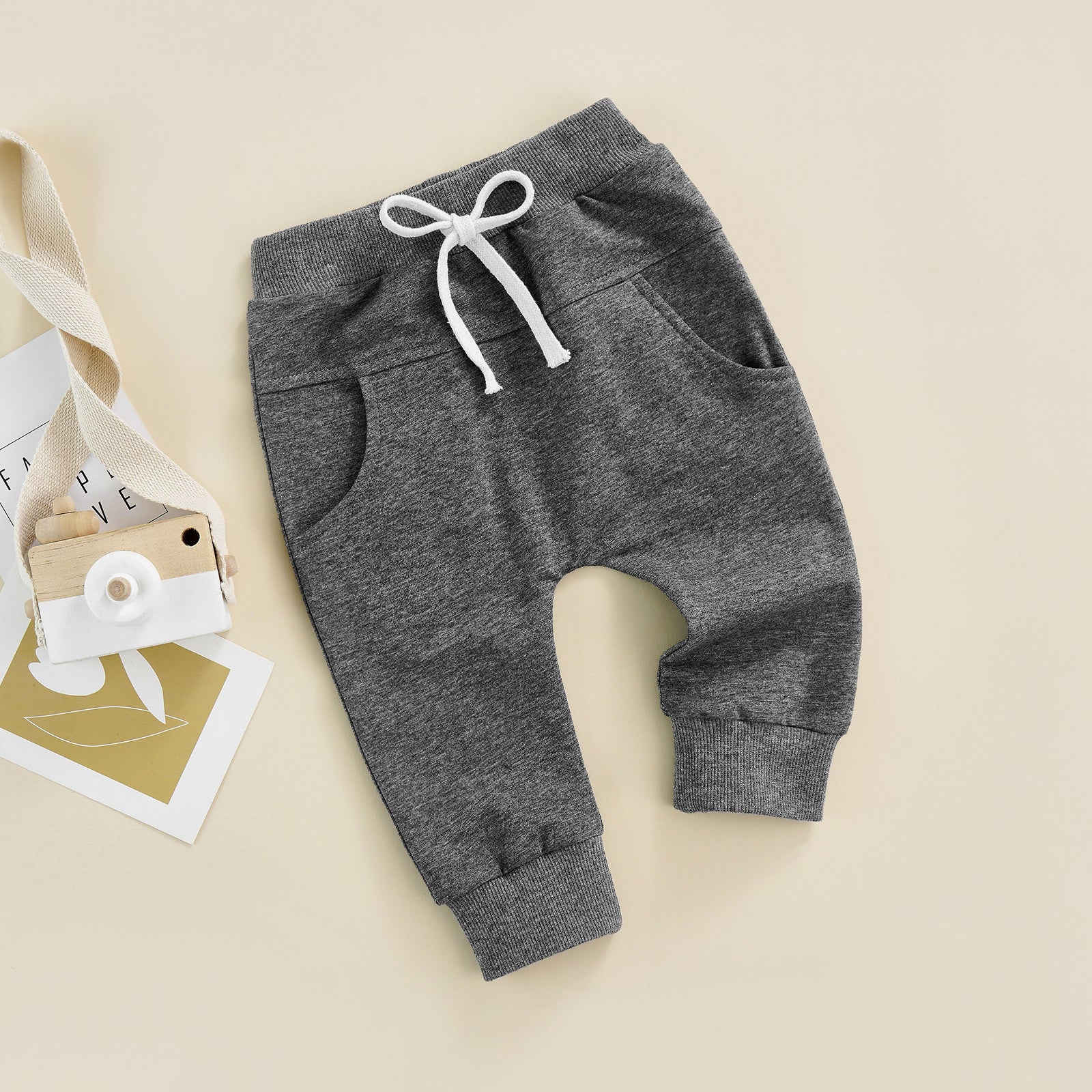 2022-04-06 Lioraitiin 0-3Years Newborn Boys Girls Trousers Elastic Waist Adjustable Drawstring Plain Loose Fit Long Pants