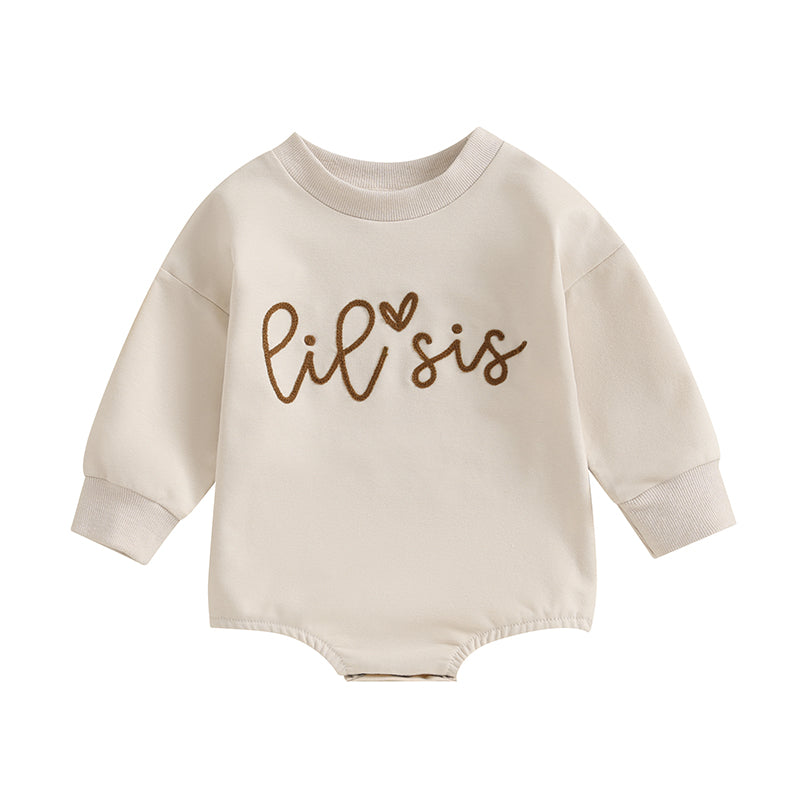 2023-08-15 Lioraitiin0-18M Sister Matching Romper Outfits Letter Print Long Sleeve Round Neck Sweatshirt Toddler Fall Clothes