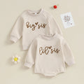 2023-08-15 Lioraitiin0-18M Sister Matching Romper Outfits Letter Print Long Sleeve Round Neck Sweatshirt Toddler Fall Clothes