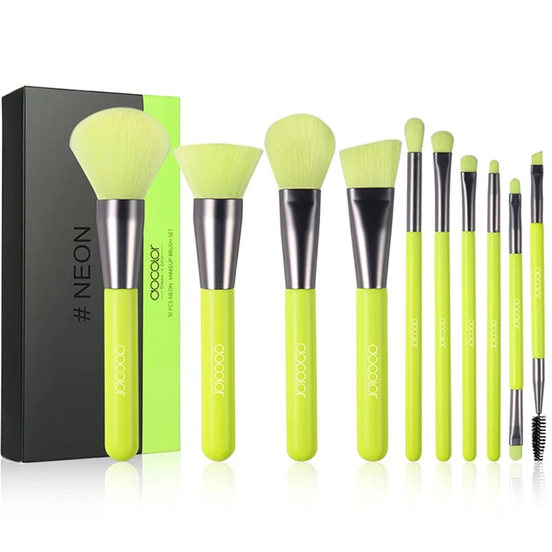 Docolor Neon Makeup Brushes 10pcs Professional Synthetic Hair Powder Foundation Eye Shadows Blending Contour Make Up Brushes