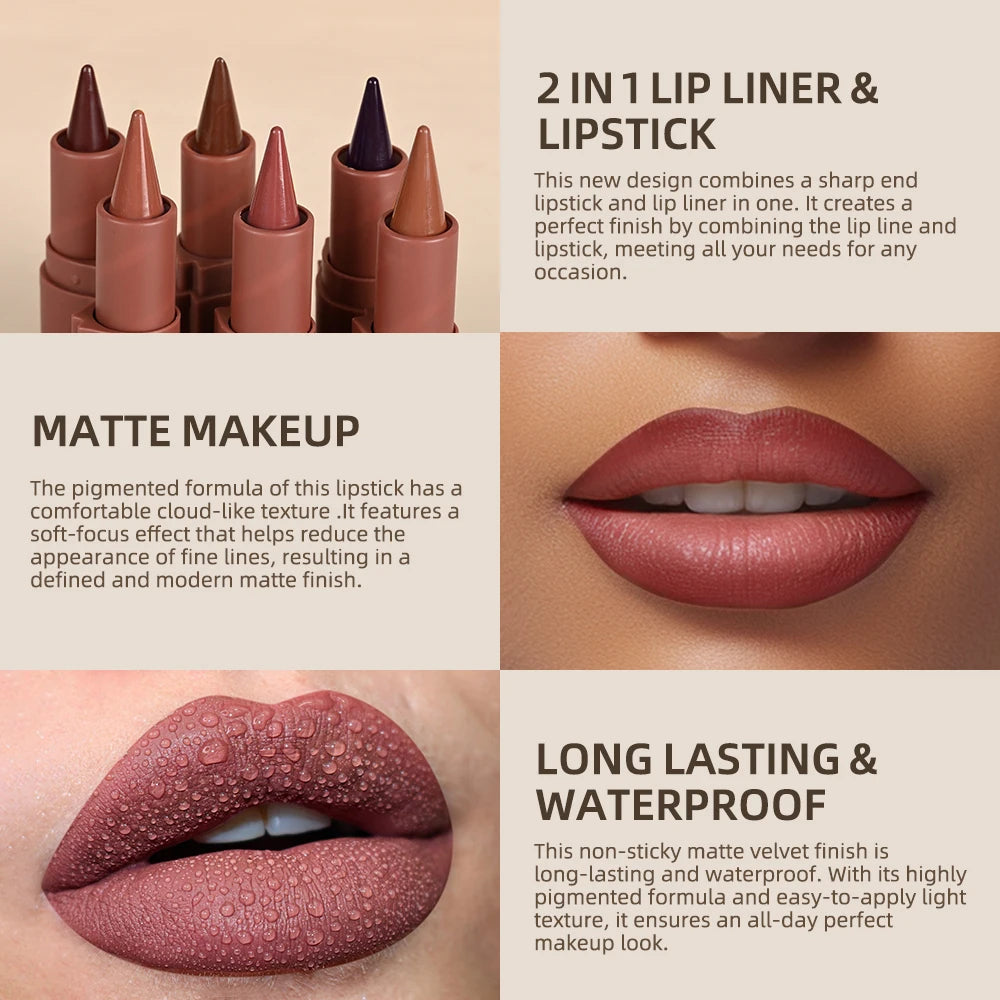 Matte waterproof lip crayon on lips