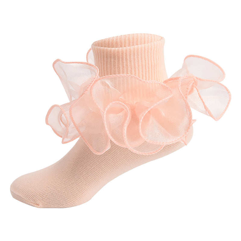 Pudcoco Toddler Kids Baby Girls Ruffle Socks Soft Double Lace Frilly Socks Princess Ankle Socks Kids Cute Socks 1-10Y
