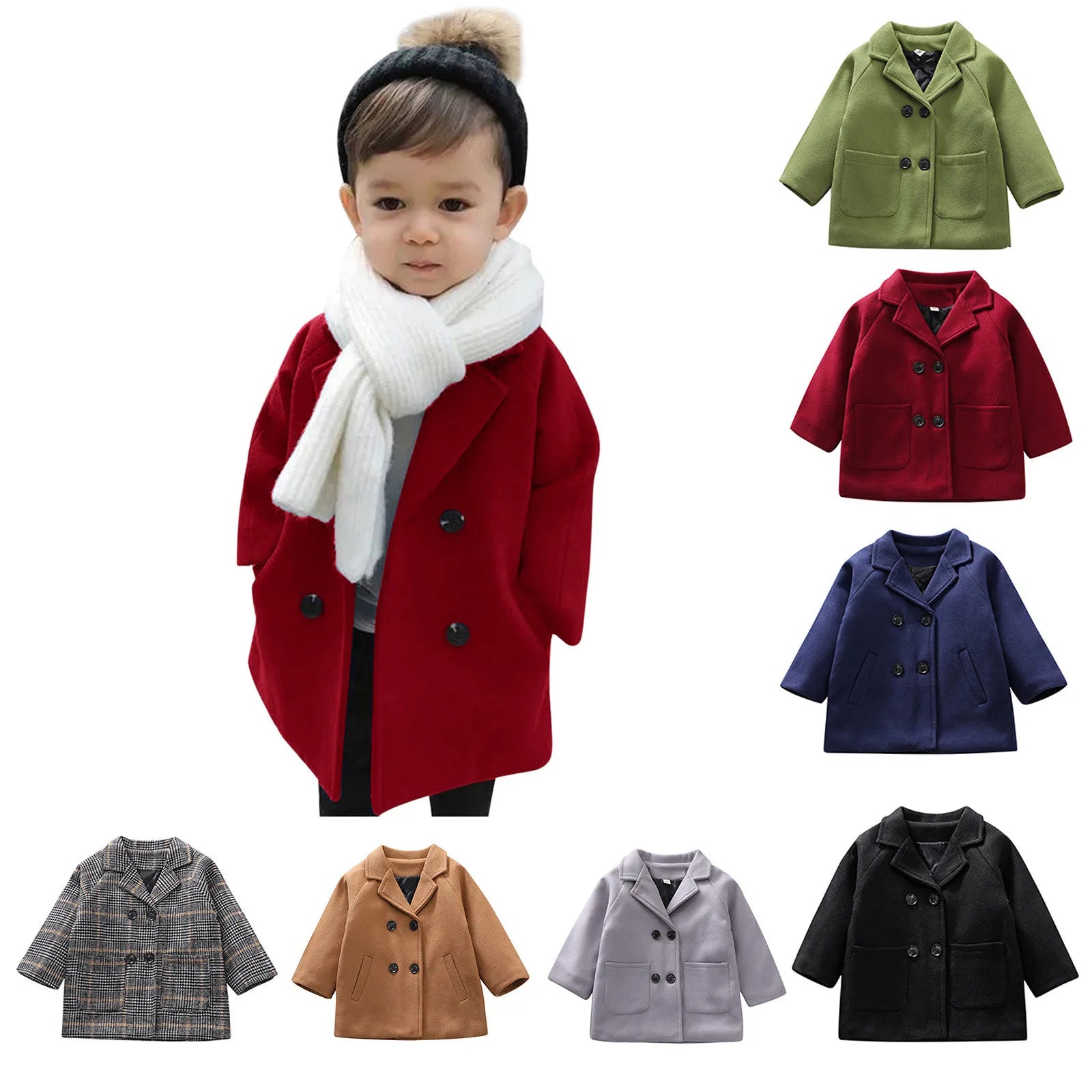 Kids Boys Coats Toddler Kids Baby Girls Boys Plaid Solid Coat Elegant Notched Double Breasted Jacket Boys Plaid Flannel Coat