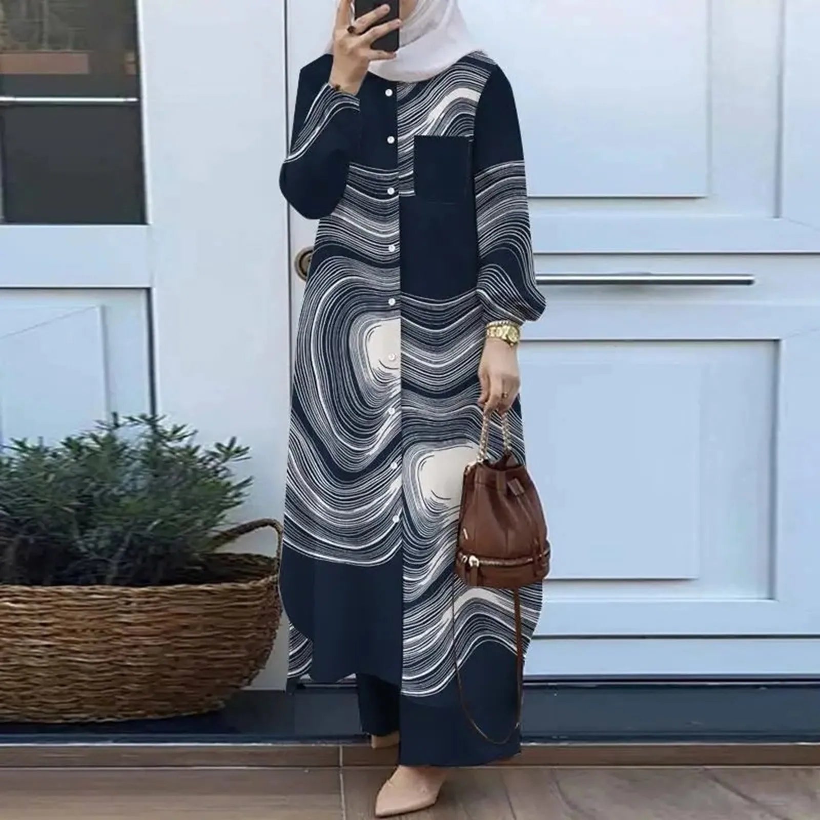 Muslim Sets Turkey Dubai Abaya Women Long Sleeve Buttons Up Shirt Set Causal Pants Suits Abayas For Women IsIamic Outifits