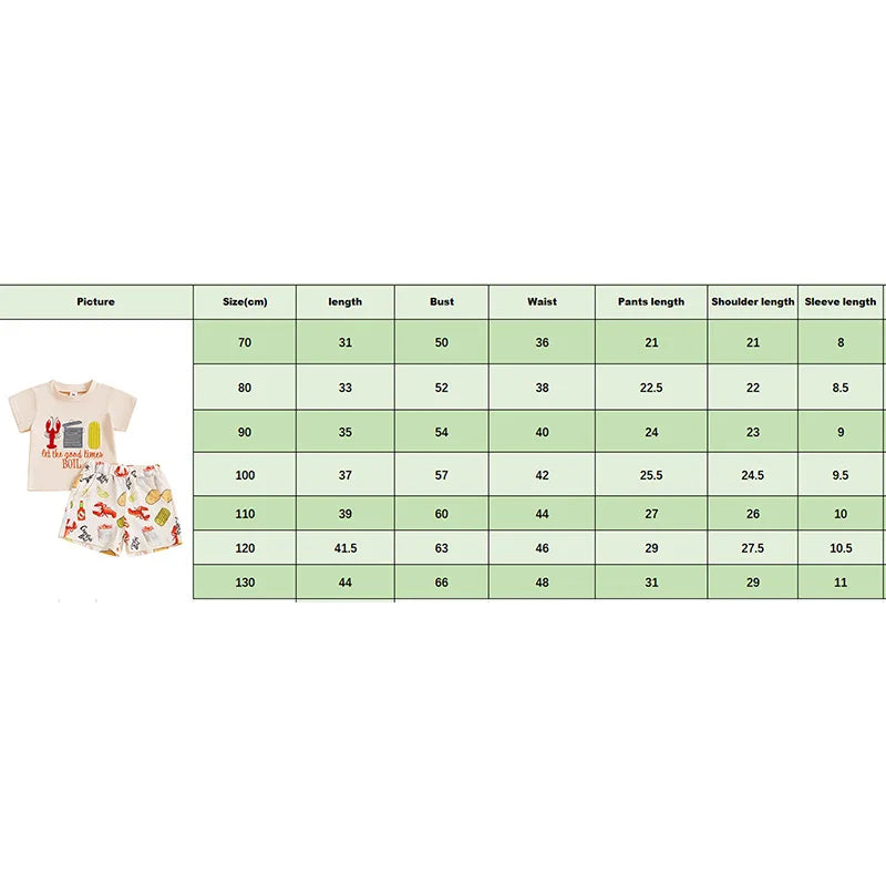 2024-12-10 Lioraitiin Kids Boys Summer Outfit Short Sleeve Crew Neck Embroidery T-shirt with Lobster Print Shorts Clothing Set