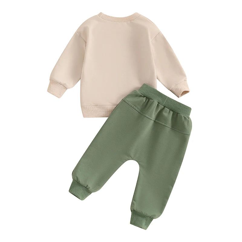 2024-05-27 Lioraitiin Baby Boy Fall Outfits Long Sleeve Tractor Letter Print Tops + Pants Set Toddler Winter Warm Clothes