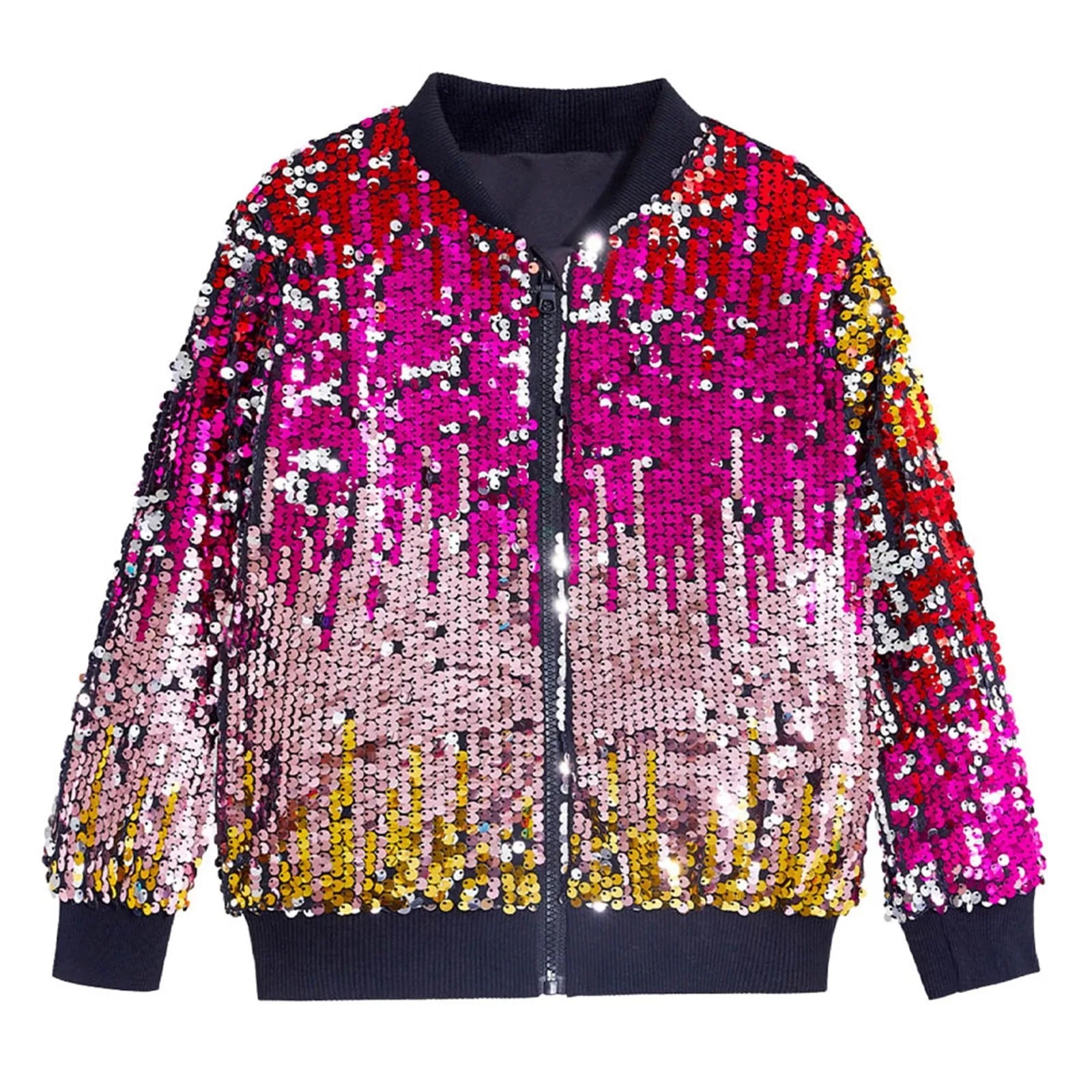 Girls Carnival Jacket Kids Toddler Glitter Shiny Zip Up Long Sleeve Coat Outwear Fashion Cool Party Overcoat Girls Clothes