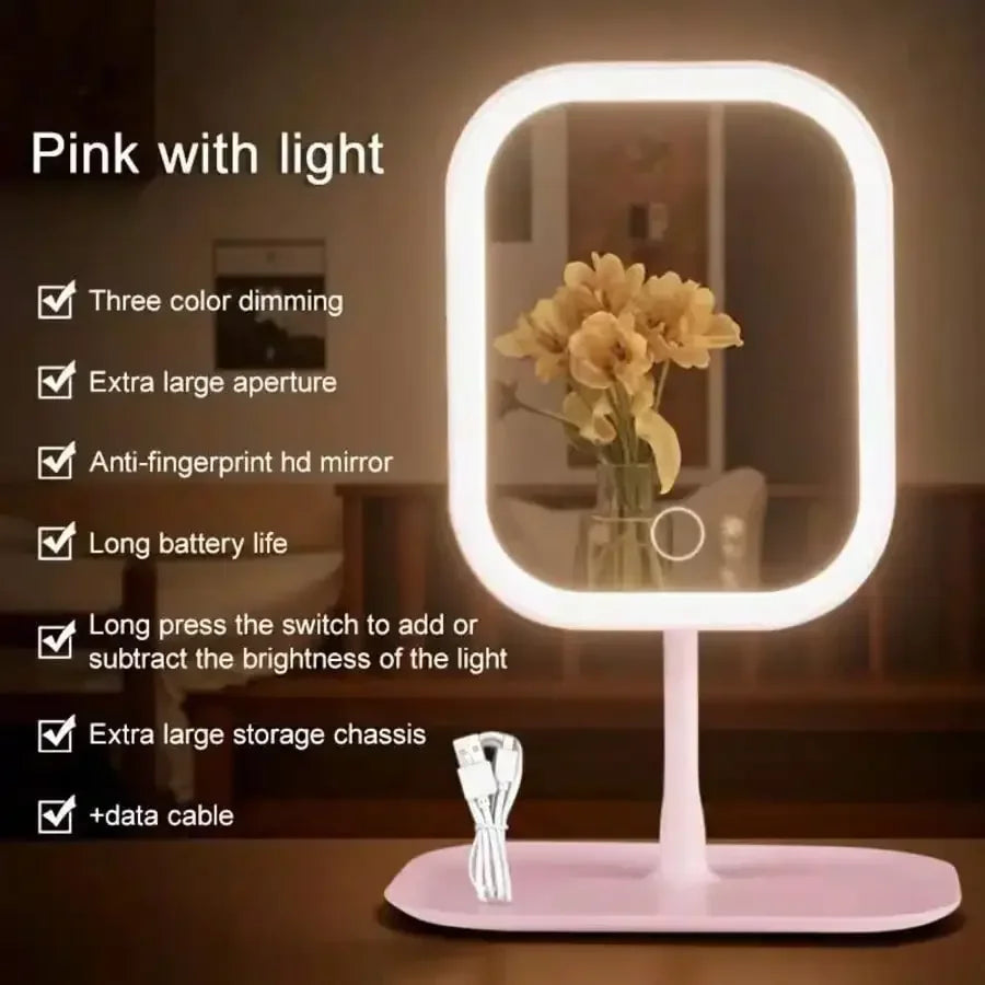 2026 Makeup mirror, the perfect gift for female friends, LED Makeup Mirror With Front Lights, Vanity Mirror With Storage Base, 3 Lighting Modes Rechargeable Makeup Mirror, Touch Control, Portable Foldable Compact Mirror